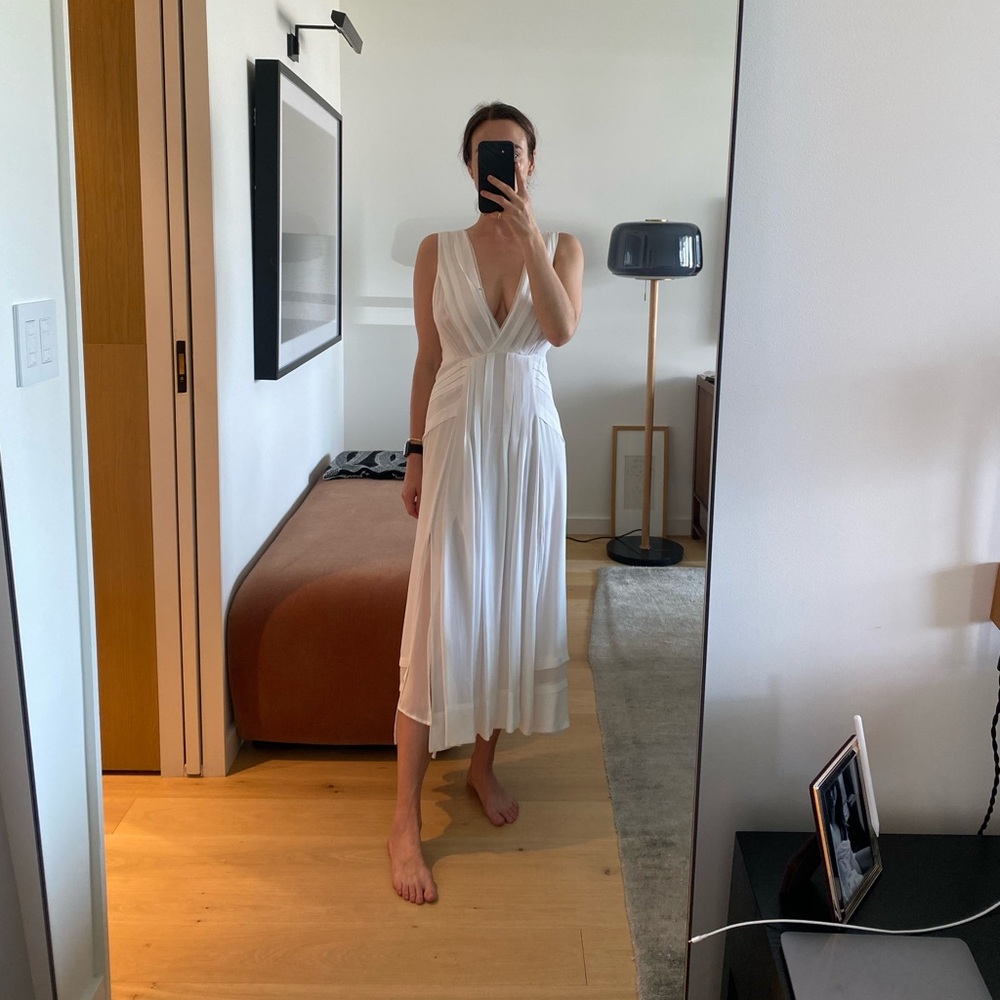 Reiss Midi White Dress, Plunging V-Neck + Back, White - US 0